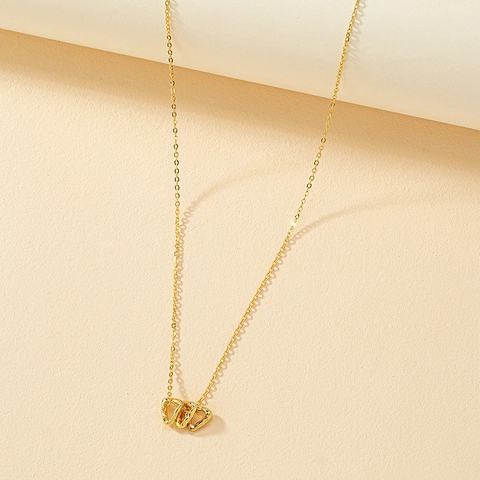 Collar Con Colgante De Corazones Entrelazados Aleación Dorada Minimalista Geométrico Diseño Hueco Ajustable Para Mujeres