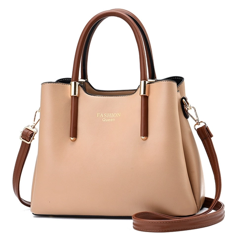 Sac À Main Femme Élégant Cuir PU Poignée Contrastée Grande Capacité Sac À Bandoulière Sacoche Dame Stylée Navette