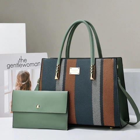Borsa Tote E Pochette Da Donna In Pelle PU Combinazione A Righe Color Block Grande Capacità Borsa A Tracolla Elegante Stile Coreano