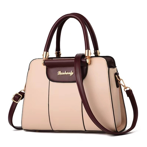 Damen PU Leder Handtasche Große Kapazität Color Block Umhängetasche Mit Abnehmbarem Gurt Elegante Mode Schultertasche