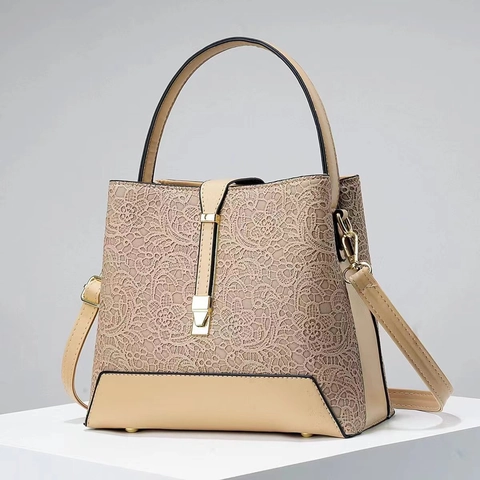 Borsa A Mano In Pizzo Da Donna Elegante Pelle PU Borsa A Secchiello Con Tracolla Rimovibile Manico Superiore Versatile