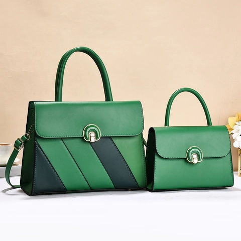 Borsa A Mano In Pelle PU E Piccola Pochette Abbinata Blocco Di Colore Diagonale Patchwork Fibbia Metallica Borsa A Spalla Chic