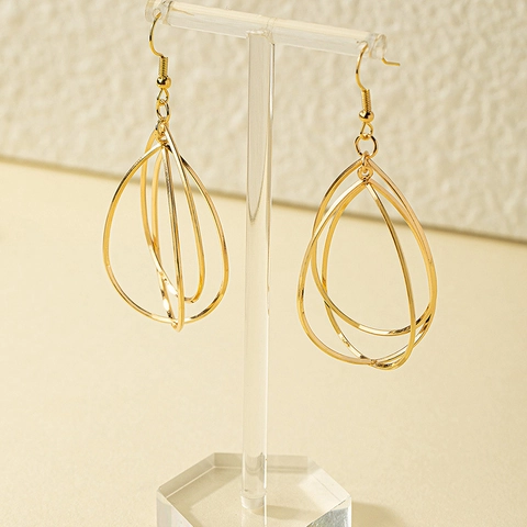 Mode Multi Layered Holle Teardrop Hangende Oorbellen Voor Vrouwen Legering Geometrische Waterdruppel Vorm Vishaken Sieraden