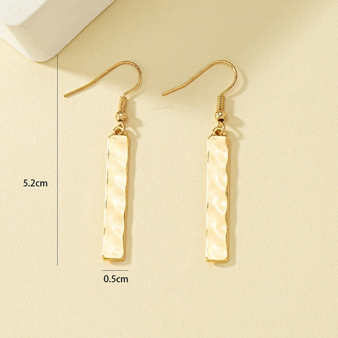 Hammered Bar Drop Earrings Alloy Gold Geometric Minimalist Dangle Ear Hooks For Women Fashion Accessory