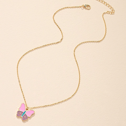 Butterfly Pendant Necklace Colorful Enamel Alloy Drip Oil Star Pattern Golden Chain Fashion Jewelry Women