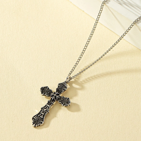 Retro Kruis Hanger Ketting Legering Barok Reliëf Vintage Gotisch Religieuze Sieraden Voor Heren Dames