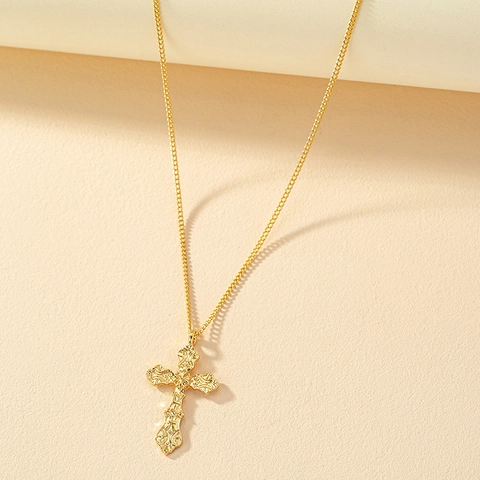 Retro Kruis Hanger Ketting Legering Barok Reliëf Vintage Gotisch Religieuze Sieraden Voor Heren Dames