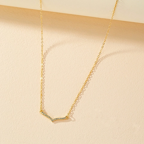 Elegant V Shaped Pendant Necklace Gold Color Alloy With Paved Sparkling Rhinestones Simple Versatile Jewelry For Women
