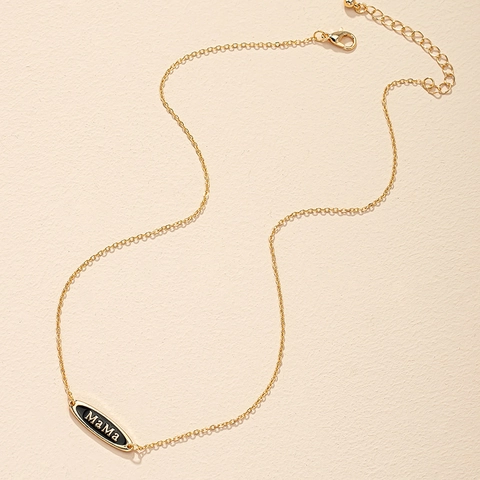 MaMa Buchstaben Ovaler Anhänger Halskette Gold Plattiert Legierung Emaille Schmuck Geschenk Für Mutter Damen Mode