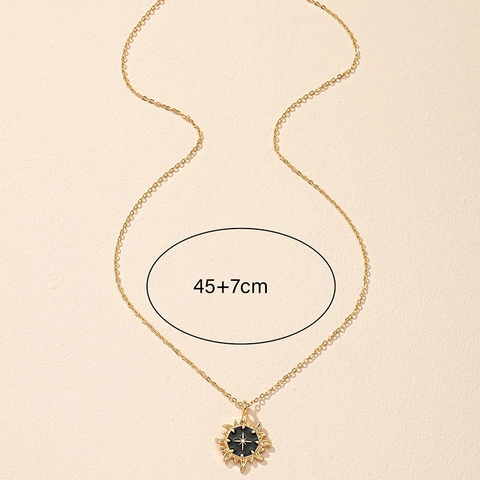 Sun Starburst Enamel Pendant Necklace Alloy Star Motif Chic Retro Gold Plated For Women