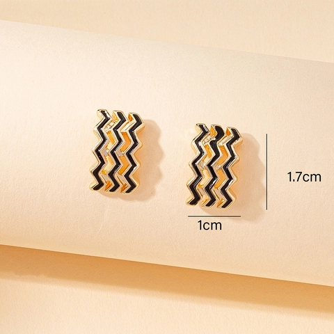 Emaille Golf Oorknopjes Legering Verguld Geometrisch Zigzagpatroon Minimalistische Chique Sieraden