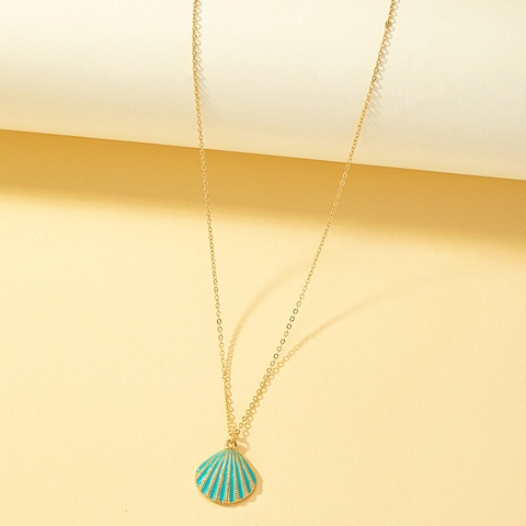 Collar Con Colgante De Concha De Esmalte Aleación Dorada Estilo Playa Verano Joyas Mujer