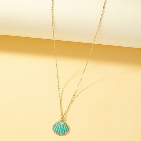 Collar Con Colgante De Concha De Esmalte Aleación Dorada Estilo Playa Verano Joyas Mujer