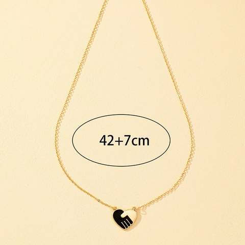 Alloy Heart Enamel Necklace Handshake Design Pendant Gold Color Minimalist Fashion Jewelry For Friendship And Peace