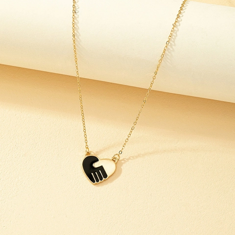 Alloy Heart Enamel Necklace Handshake Design Pendant Gold Color Minimalist Fashion Jewelry For Friendship And Peace