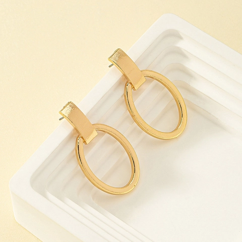 Geometric Oval Drop Earrings Minimalist Gold Tone Alloy Rectangle Stud Dangle Earrings For Women Modern Fashion Jewelry
