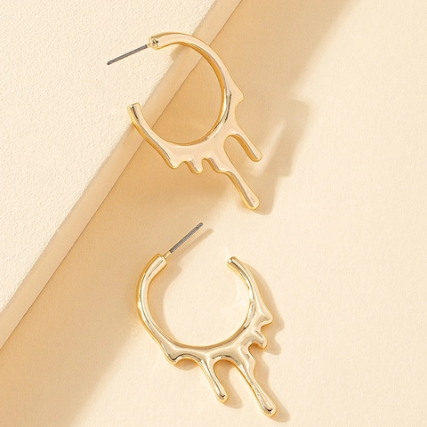 Melting Lava Drip Hoop Ohrringe Vergoldete Legierung Fluid Geometrisch Metallischer Schmuck Für Frauen Schick Modern