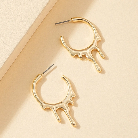 Melting Lava Drip Hoop Ohrringe Vergoldete Legierung Fluid Geometrisch Metallischer Schmuck Für Frauen Schick Modern