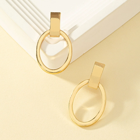 Geometric Oval Drop Earrings Minimalist Gold Tone Alloy Rectangle Stud Dangle Earrings For Women Modern Fashion Jewelry