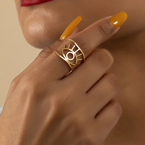 Evil Eye Offener Ring Hohl Wimpern Verstellbarer Geometrischer Schmuck Für Damen Trendy