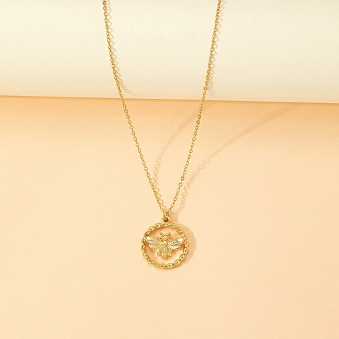 Collana Con Ciondolo Ape In Lega Dorata Retro Forma Di Moneta Cava Gioielli Ape Per Donna Stile Vintage Semplice