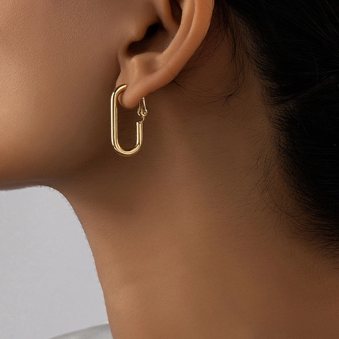 Geometrische Rechteckige Creolen Legierung Poliert Minimalistisch Mit 925 Sterling Silber Ohrstecker Damen Mode