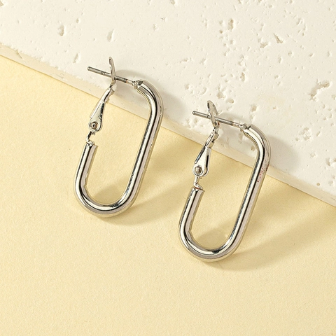 Geometrische Rechteckige Creolen Legierung Poliert Minimalistisch Mit 925 Sterling Silber Ohrstecker Damen Mode