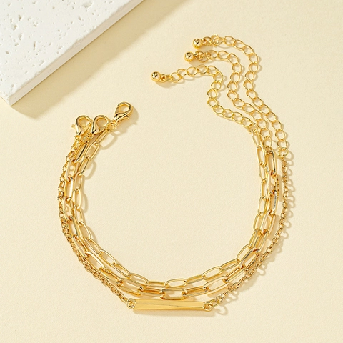 Layered Bracelets For Women Minimalist Gold Plated Alloy Paperclip Chain And Geometric Bar Pendant Fashion Jewelry