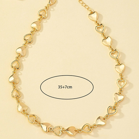 Legierung Herz Halskette Vergoldet Hohl Solid Herz Link Choker Verstellbare Kette Schmuck Für Damen