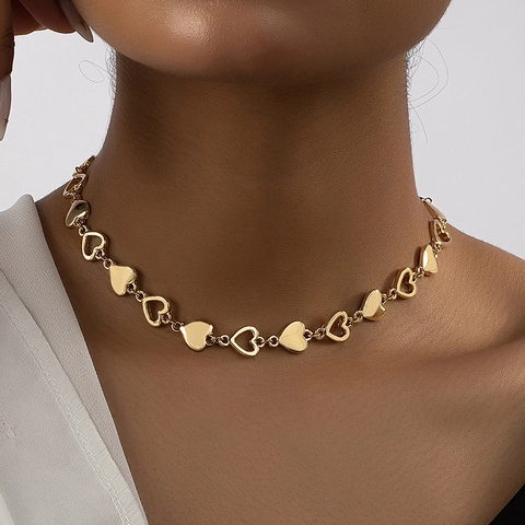 Legierung Herz Halskette Vergoldet Hohl Solid Herz Link Choker Verstellbare Kette Schmuck Für Damen