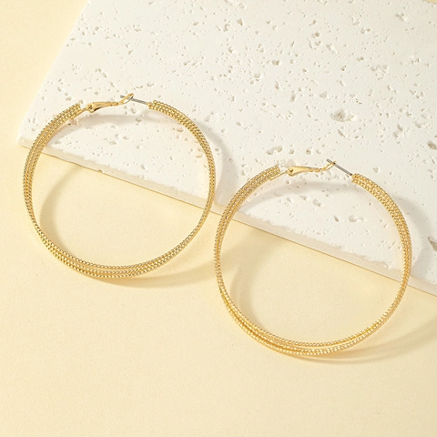 Fashion Large Hoop Earrings With Earring Post Multi Layer Twisted Textured Metal Statement Jewelry For Women Elegant Geometric