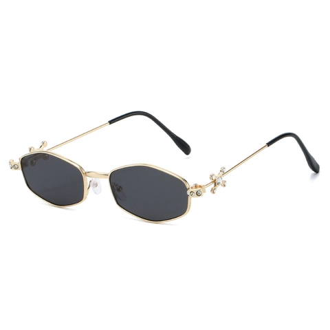 Occhiali Da Sole Esagonali Vintage Montatura Metallo Poligono Gothic Cerniera Croce Strass Protezione UV Moda