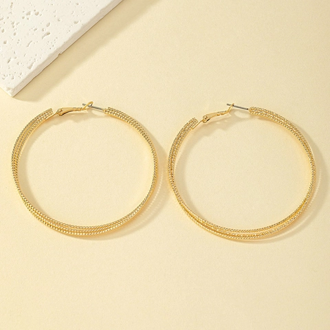 Fashion Large Hoop Earrings With Earring Post Multi Layer Twisted Textured Metal Statement Jewelry For Women Elegant Geometric