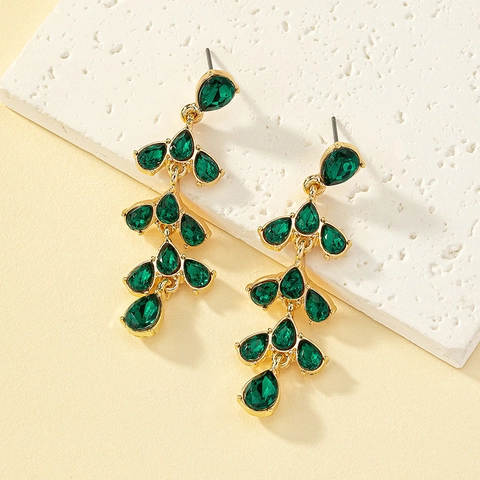 Pendientes Colgantes De Gota Diseño Hoja Multicapa Aleación Cristal Artificial Estilo Boho Vintage Para Mujeres