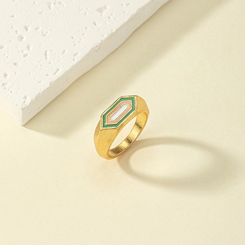 Anello Smaltato Esagonale Retrò Lega Tono Oro Geometrico Multistrato Colorato Gioielli Alla Moda Per Donna
