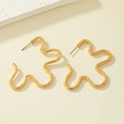 Unregelmäßige Wellige Creolen Legierung Minimalistisch Geometrisch Hohl Linie Schmuck Mit Silver Earring Post Damen