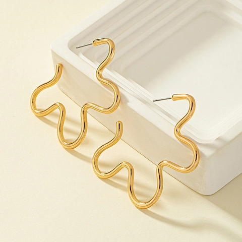 Unregelmäßige Wellige Creolen Legierung Minimalistisch Geometrisch Hohl Linie Schmuck Mit Silver Earring Post Damen