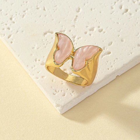 Schmetterling Ring Rosa Harz Legierung Vergoldet Modeschmuck Elegant Süß Accessoire Fingerband Für Frauen Mädchen Geschenk