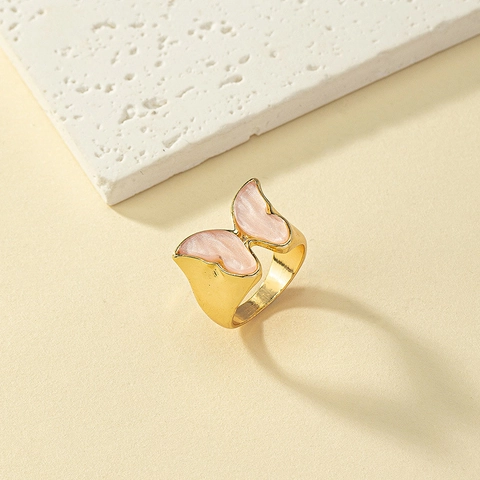 Schmetterling Ring Rosa Harz Legierung Vergoldet Modeschmuck Elegant Süß Accessoire Fingerband Für Frauen Mädchen Geschenk