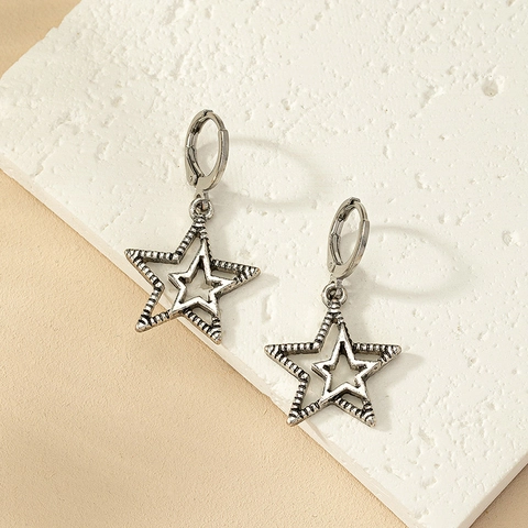 Vintage Hohlstern Ohrhänger Antik Silber Legierung Geometrisch Minimalistisch Punk Schmuck Für Damen