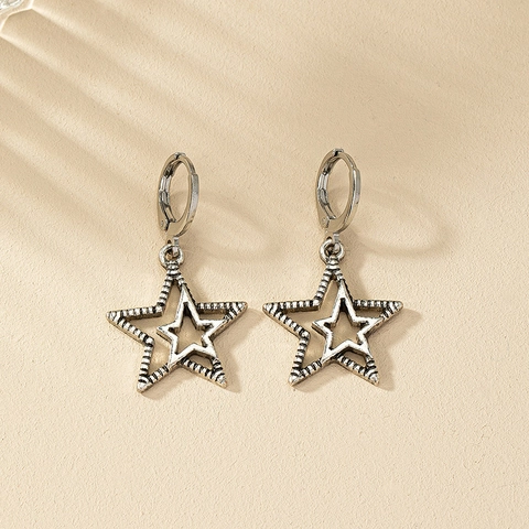 Vintage Hohlstern Ohrhänger Antik Silber Legierung Geometrisch Minimalistisch Punk Schmuck Für Damen