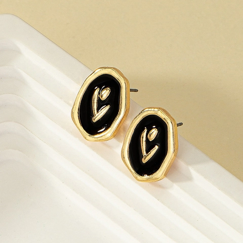 Vintage Alloy Stud Earrings Black Enamel Irregular Geometric Golden Tulip Flower Floral Design Elegant For Women