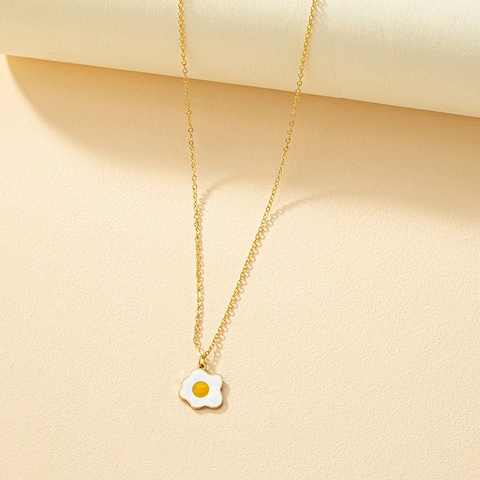 Cute Fried Egg Enamel Pendant Necklace Gold Color Alloy Minimalist Jewelry For Women