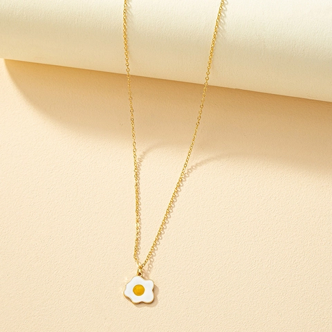 Cute Fried Egg Enamel Pendant Necklace Gold Color Alloy Minimalist Jewelry For Women
