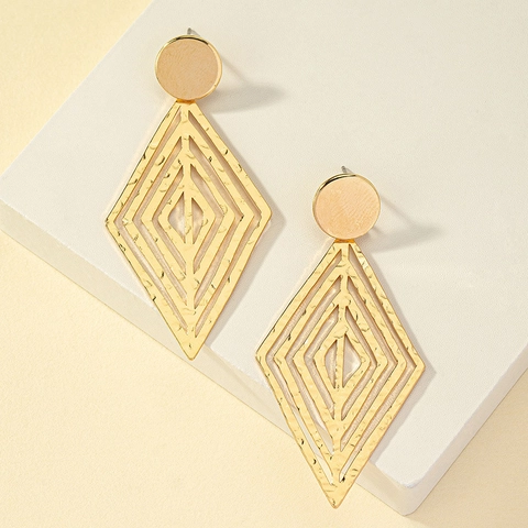 Geometrische Rhombus Hängeohrringe Gehämmerte Metalltextur Große Runde Stecker Minimalistischer Schmuck Für Damen Gold