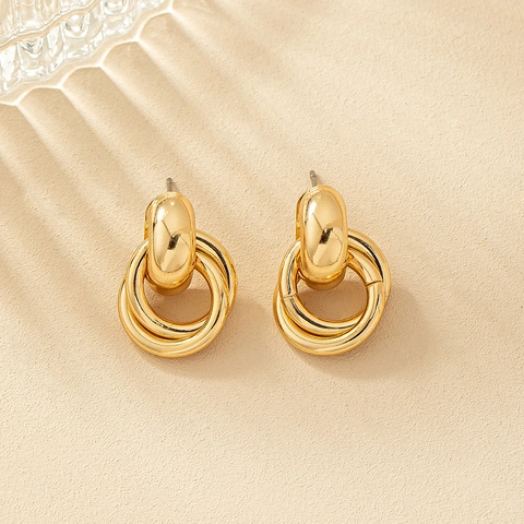 Pendientes De Círculos Entrelazados Aleación Pulida Geométrica Anillos Anidados Joyería Para Mujer Estilo Elegante