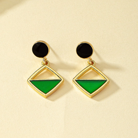 Alloy Enamel Dangle Earrings For Women Geometric Hollow Triangle Square Gold Black Green Minimalist Vintage Jewelry