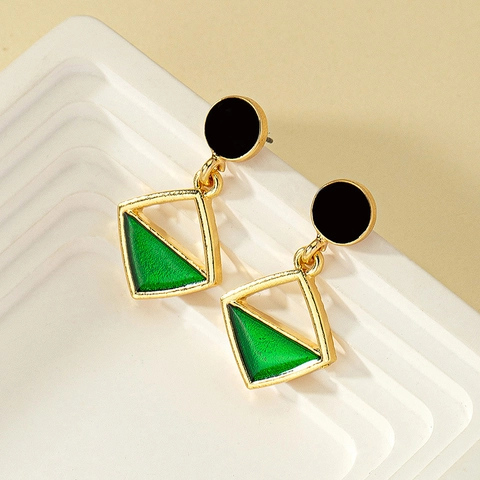 Alloy Enamel Dangle Earrings For Women Geometric Hollow Triangle Square Gold Black Green Minimalist Vintage Jewelry