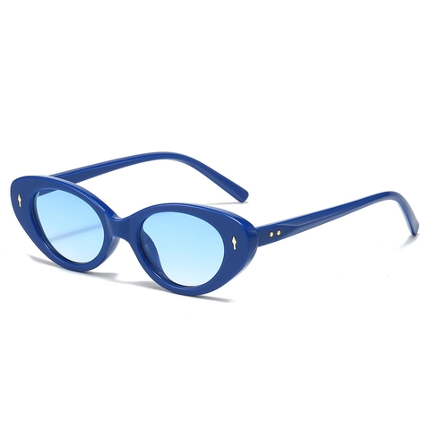 Gafas De Sol Ojo De Gato Vintage Pequeñas Ovaladas Montura PC UV400 Protección Moda Retro Viaje Con Remaches Metálicos