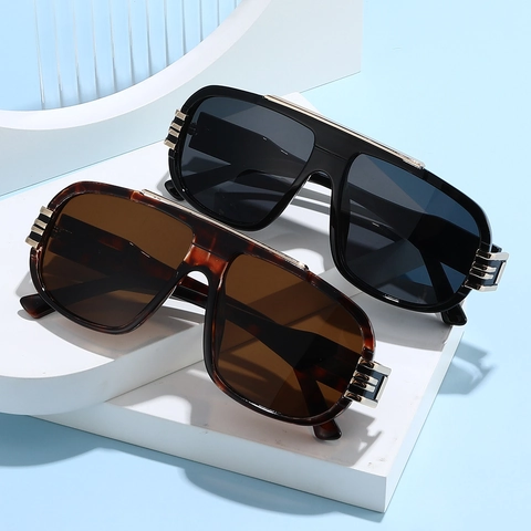 Gafas De Sol Cuadradas Grandes Montura PC Protección UV380 Decoración Metal Dorado Moda Retro Para Hombres Mujeres